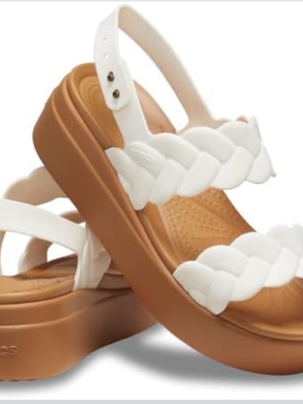 CROCS Women White Braided Strap Sandals with Tan Footbed